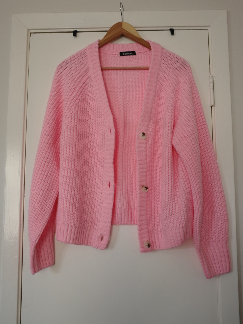 Pink Chunky Knit Button-Up Sweater Cardigan